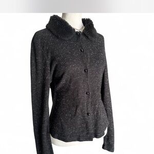 My Michelle Black Speckled Faux-Fur Collar Button-Up Sweatshirt